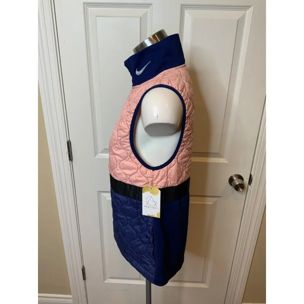 Nike Aerolayer Gilet Blue, Gray & Pink Quilted Zip-Up Vest, Size M